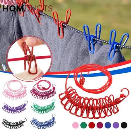 Cloth Drying Rope with 12 Clips